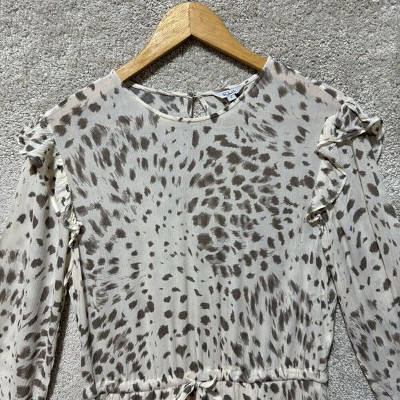 Rails Ora Puma Long Sleeve Rayon Dress Size Small Neutral Animal Print Ruffled - Picture 3 of 15